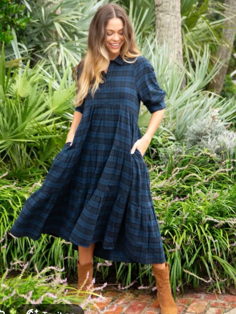 Natural Life Women's Flannel Rebecca Tiered Midi Dress Cotton Size XL Fall Chic